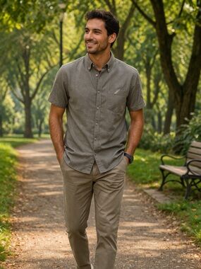 Publish olive green 100% cotton button down shirt